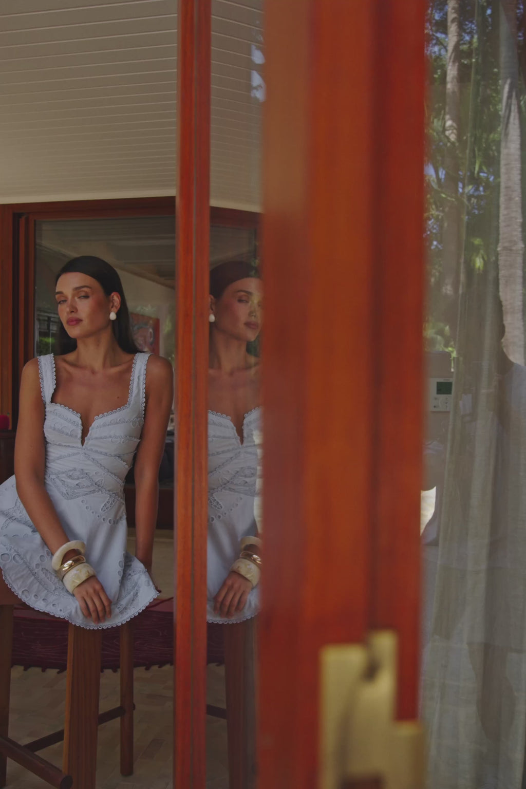 Blue Starfish Broderie Wide Strap Flounce Mini Divino Dress