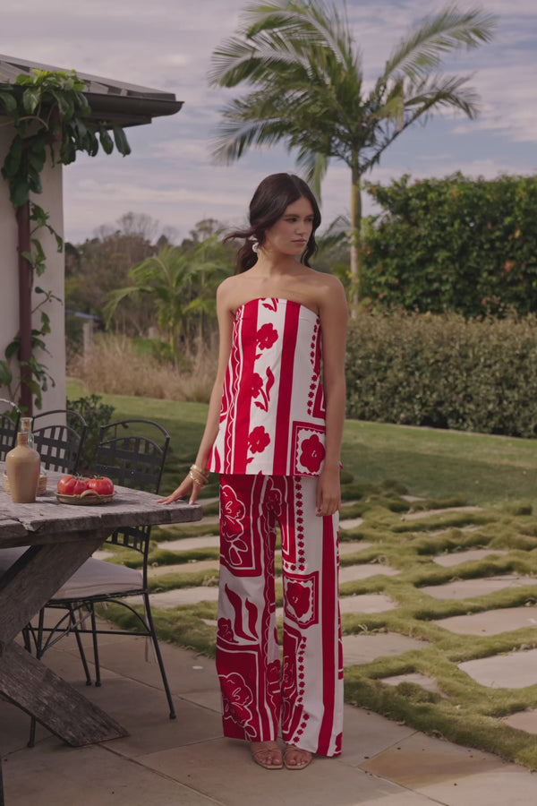 Red Voyage Print Strapless Avalon Top