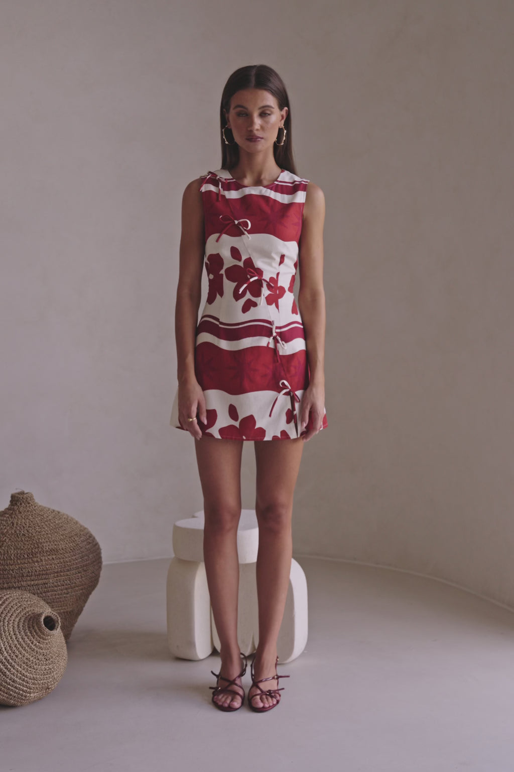 Red Sienna Sunset Bow Mini Natsuki Dress