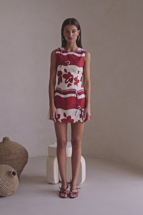 Red Sienna Sunset Bow Mini Natsuki Dress