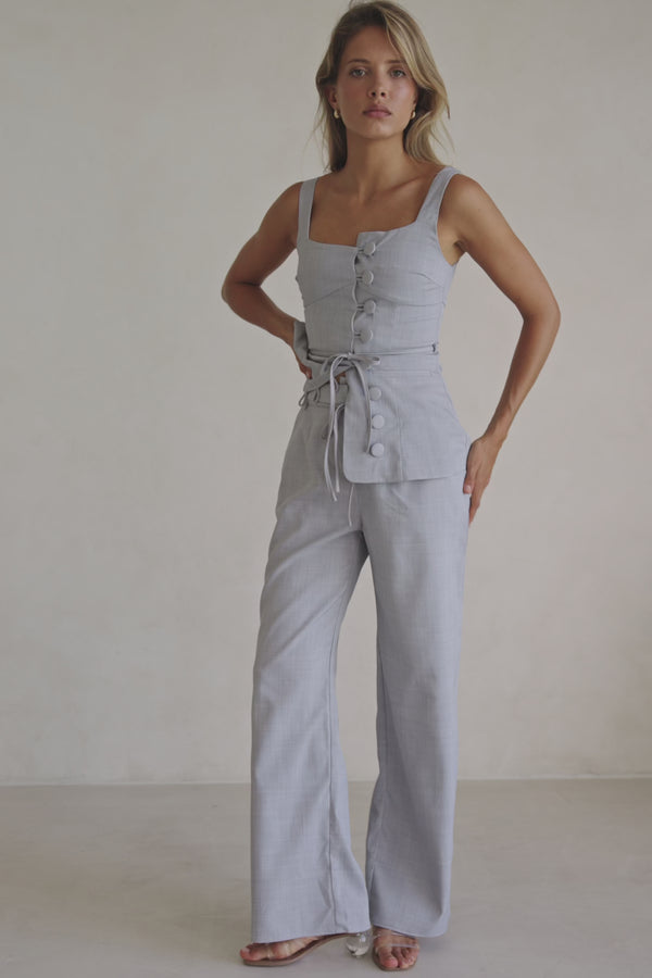 Blue High Waist Tie Khaleesi Trouser Pants