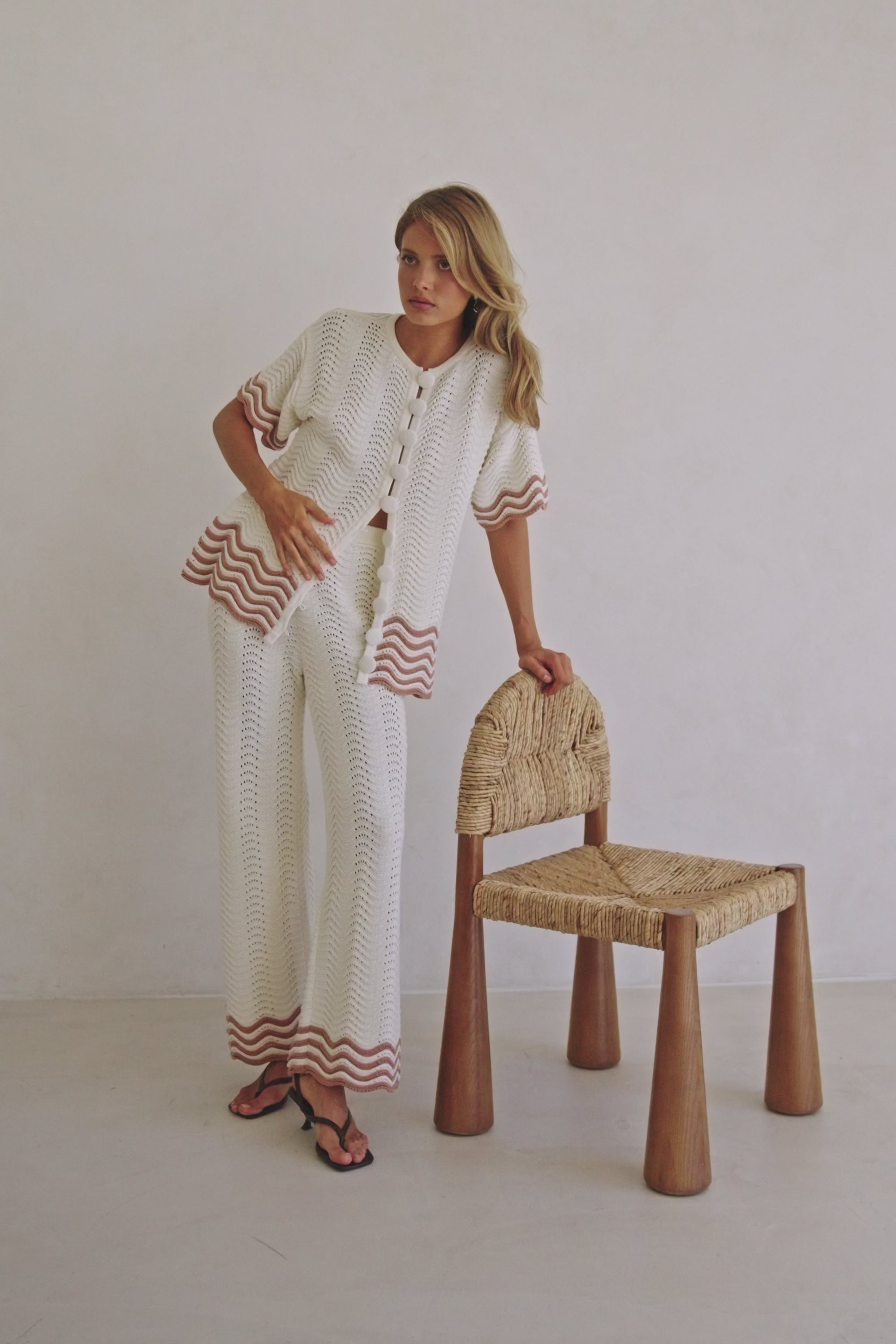 Cream Wavy Knit High Waist Janaya Pants – SABO
