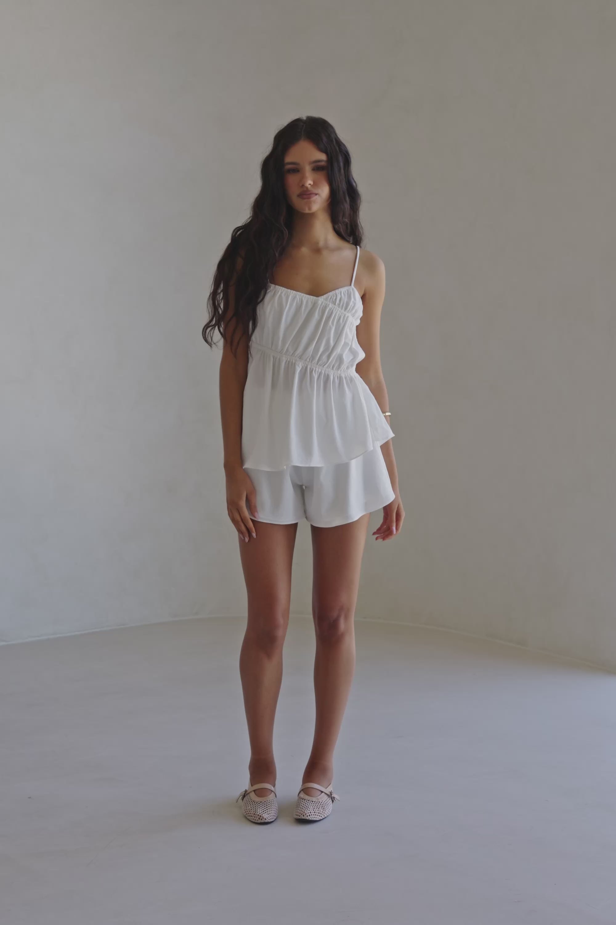 White Thin Strap Ruched Detail Octavia Top