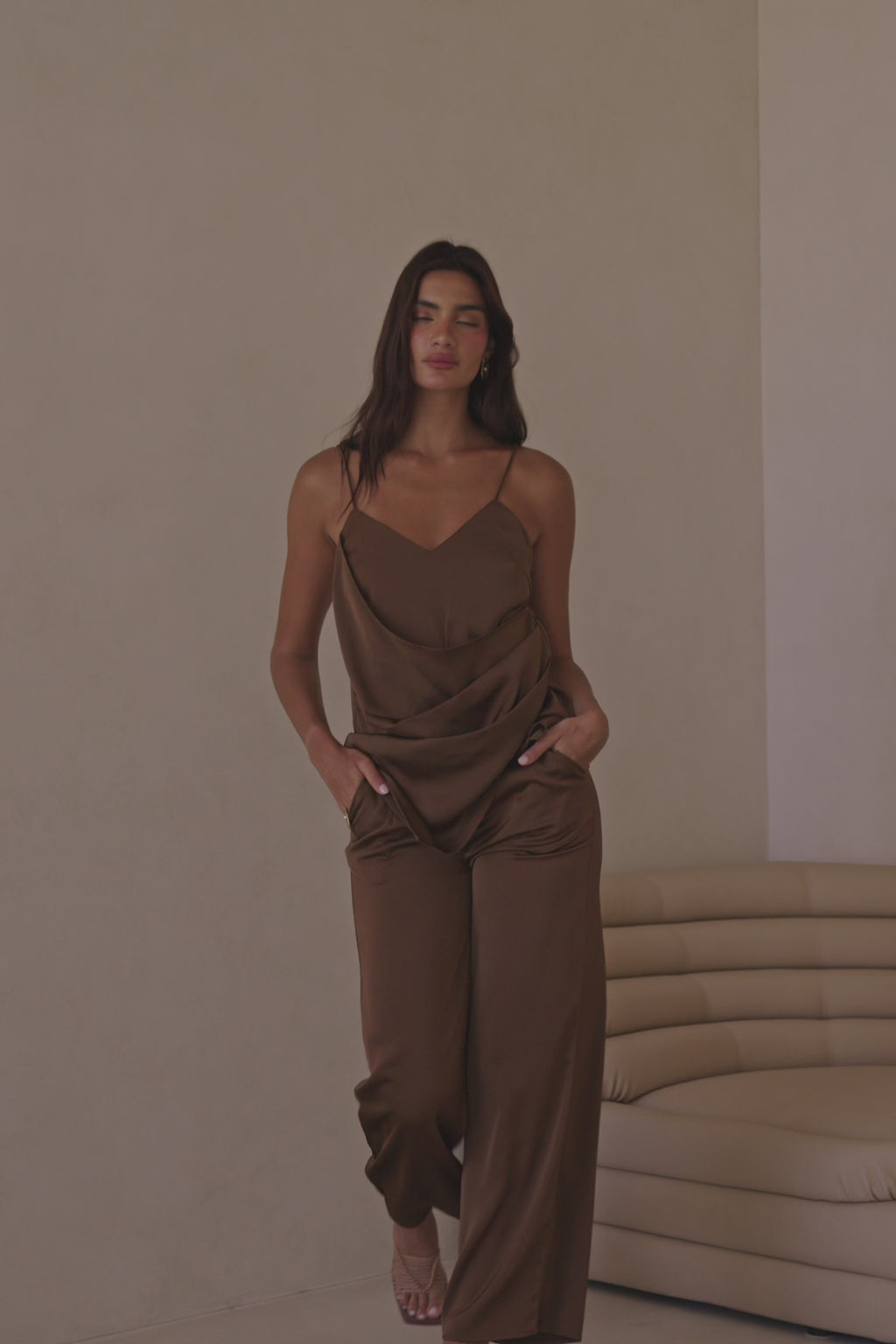 Chocolate Brown High Waist Pocket Trouser Zarah Pants
