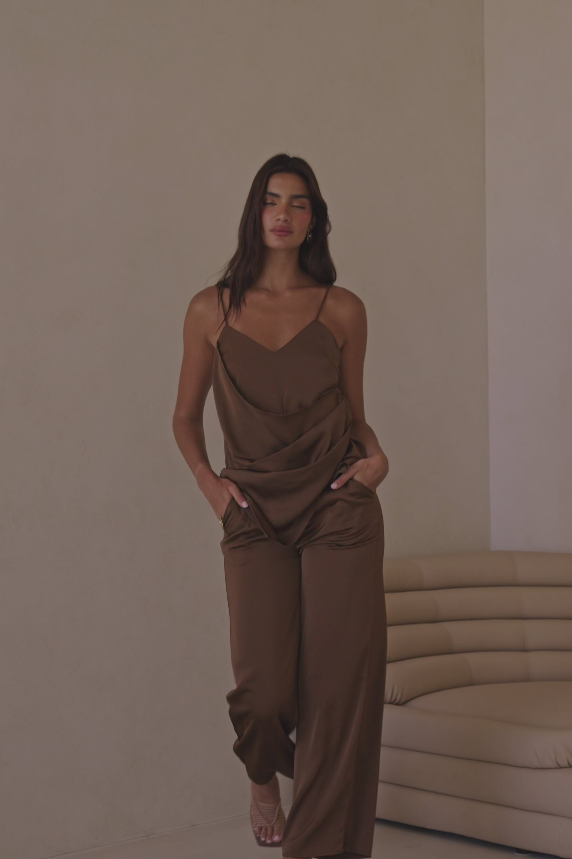 Chocolate Brown High Waist Pocket Trouser Zarah Pants