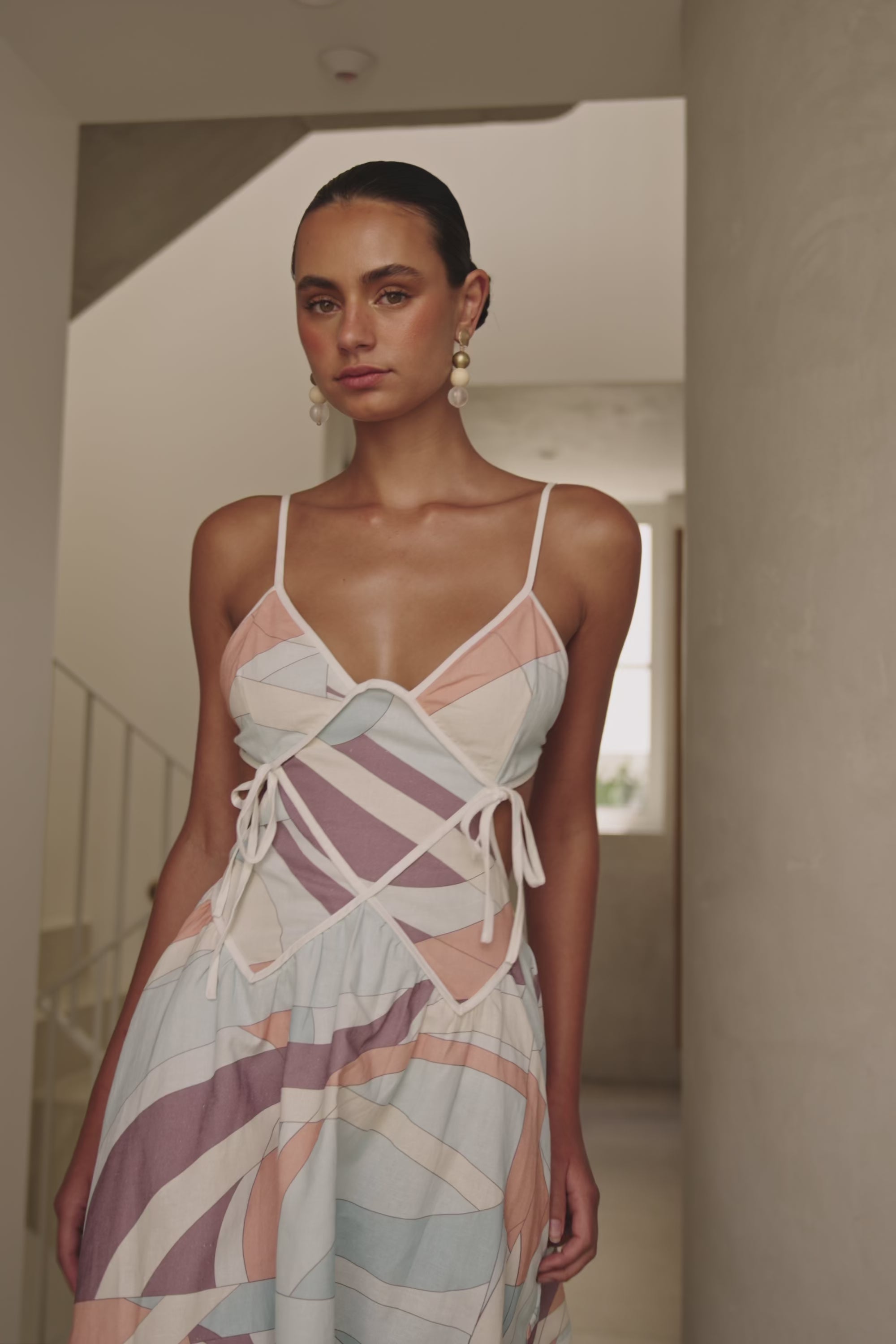 White Halcyon Print Backless Mini Strappy Amie Dress