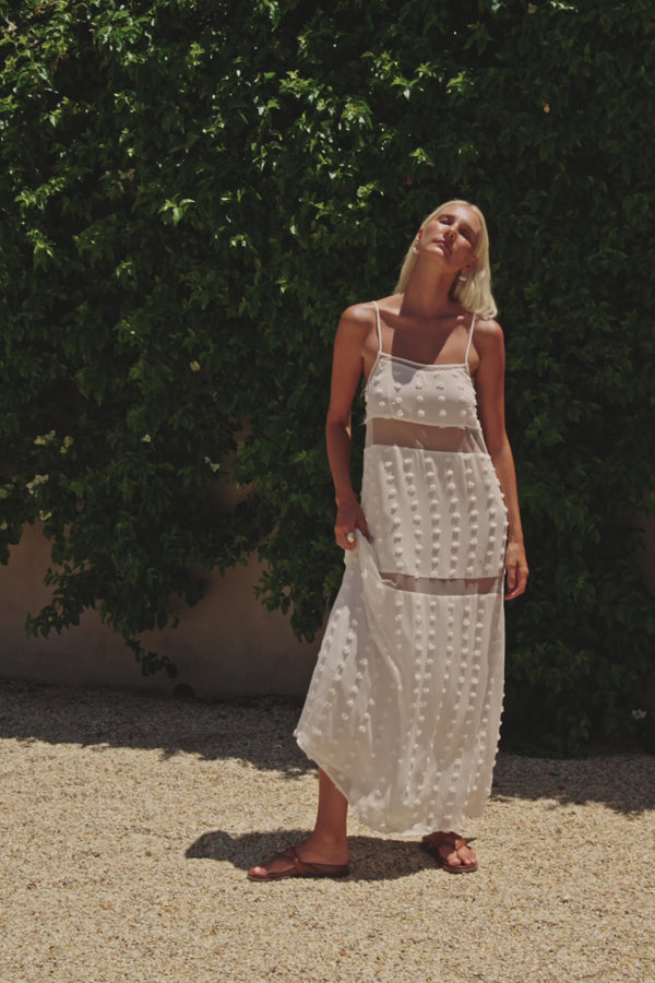 Miliano Adjustable Thin Strap Panelled Maxi Dress - White