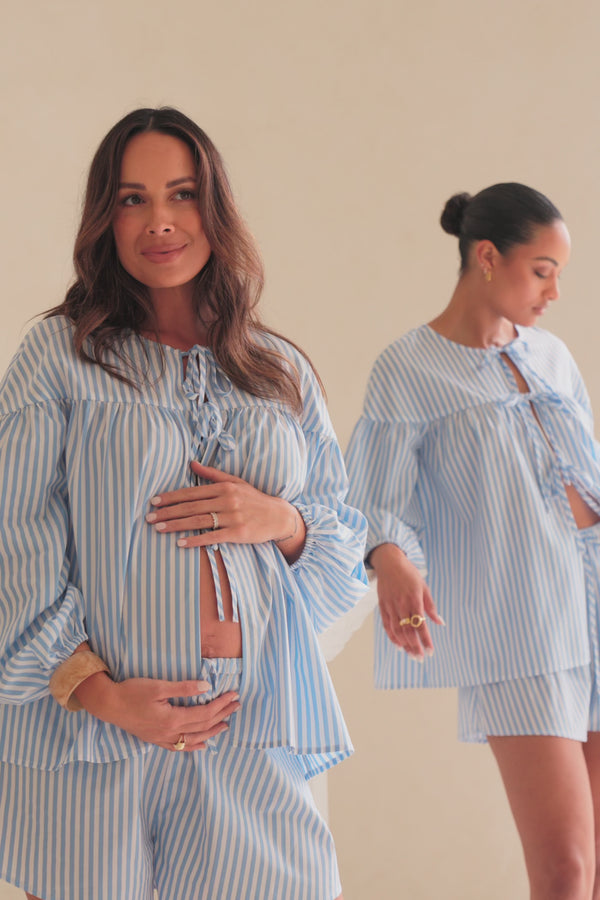 Blue And White Stripe Drawstring Pennie Shorts