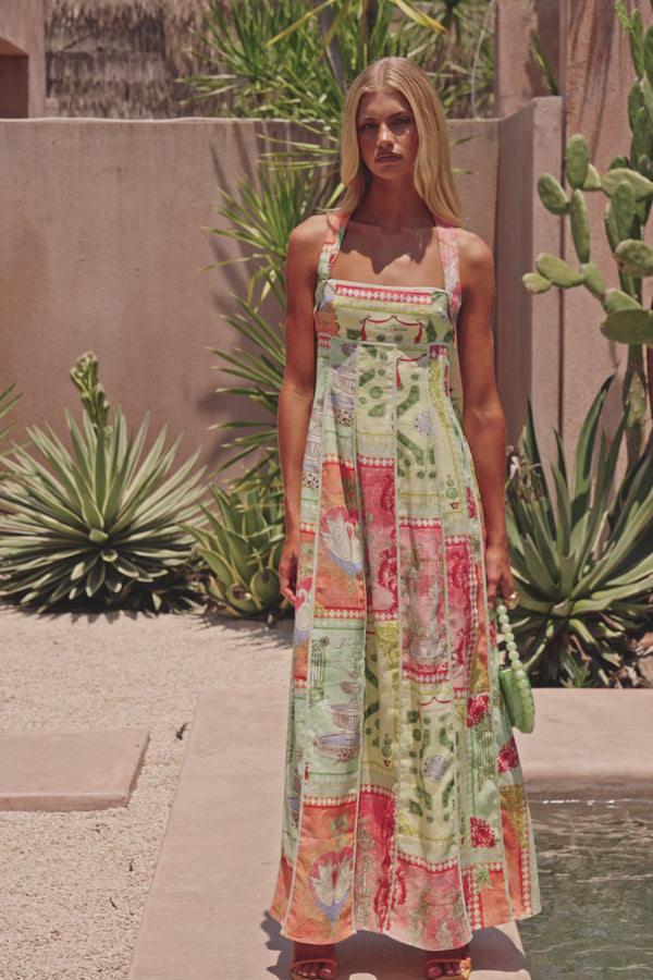 El Jardin Print Cross-Back Maxi Anita Dress