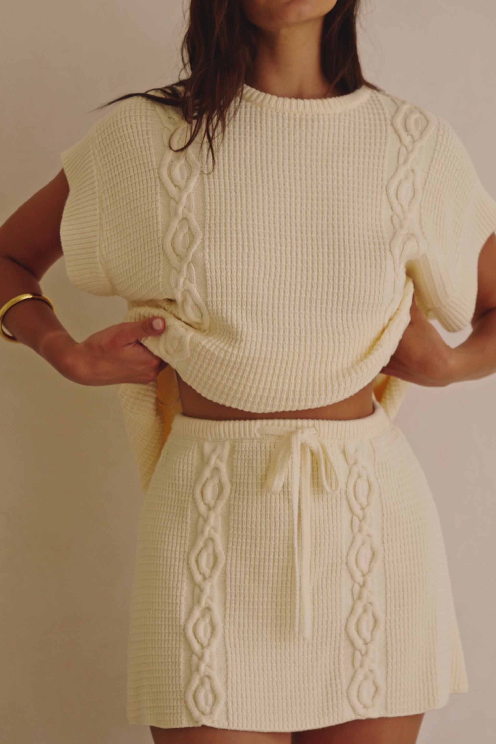 Cream Knit Drawstring Mini Nevaeh Skirt