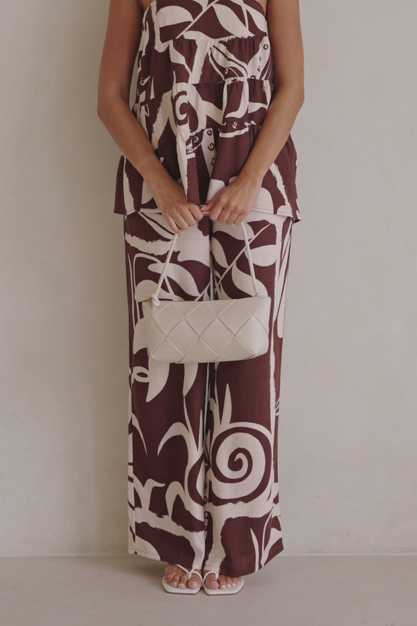 Brown and Cream Painted Tiles Print Presley Pants