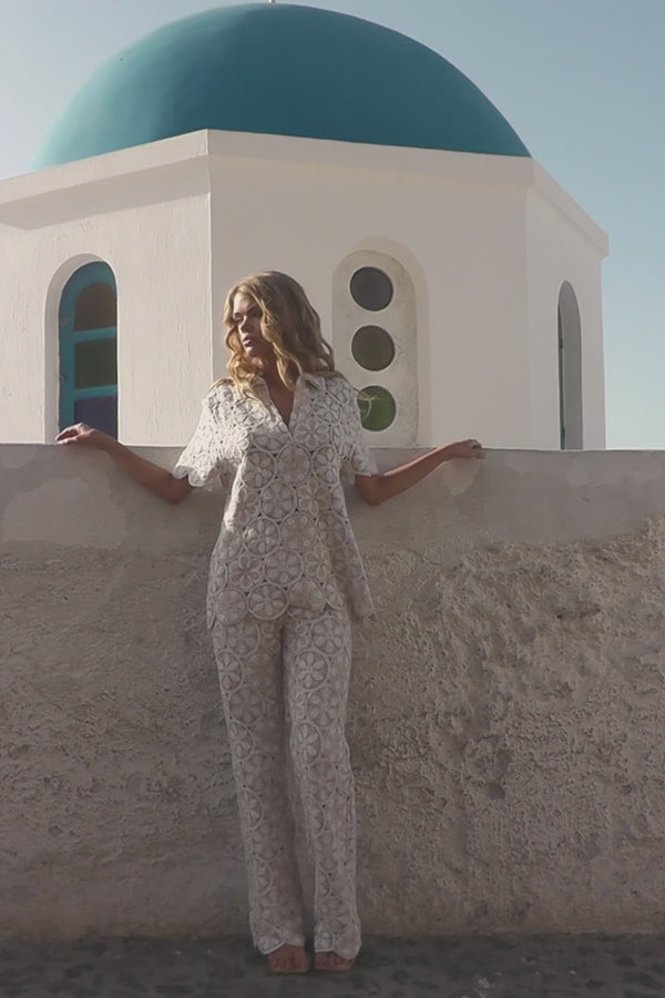 Kalila Crochet Pants - Ivory White Beige