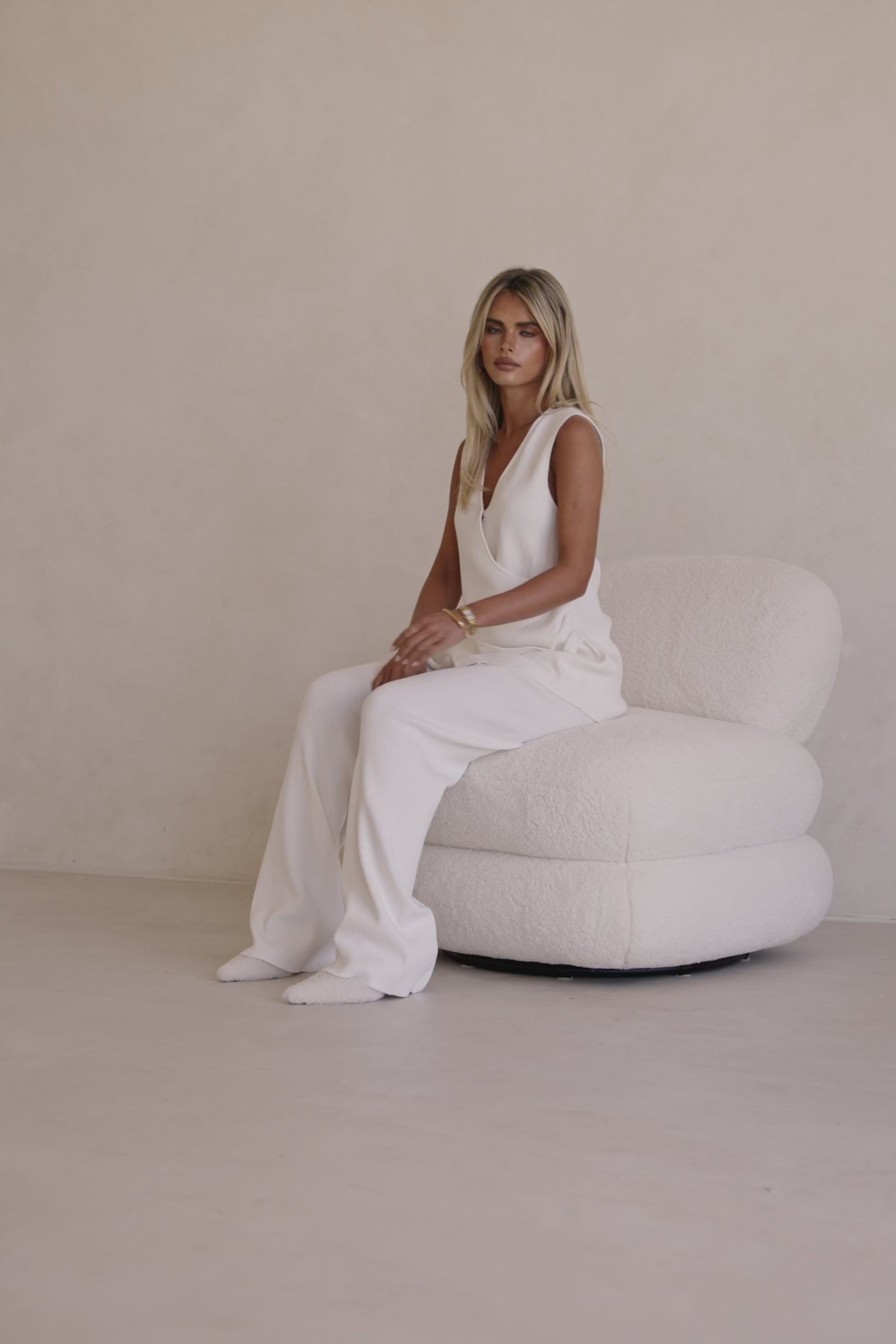 White High Waist Elastic Teah Pants