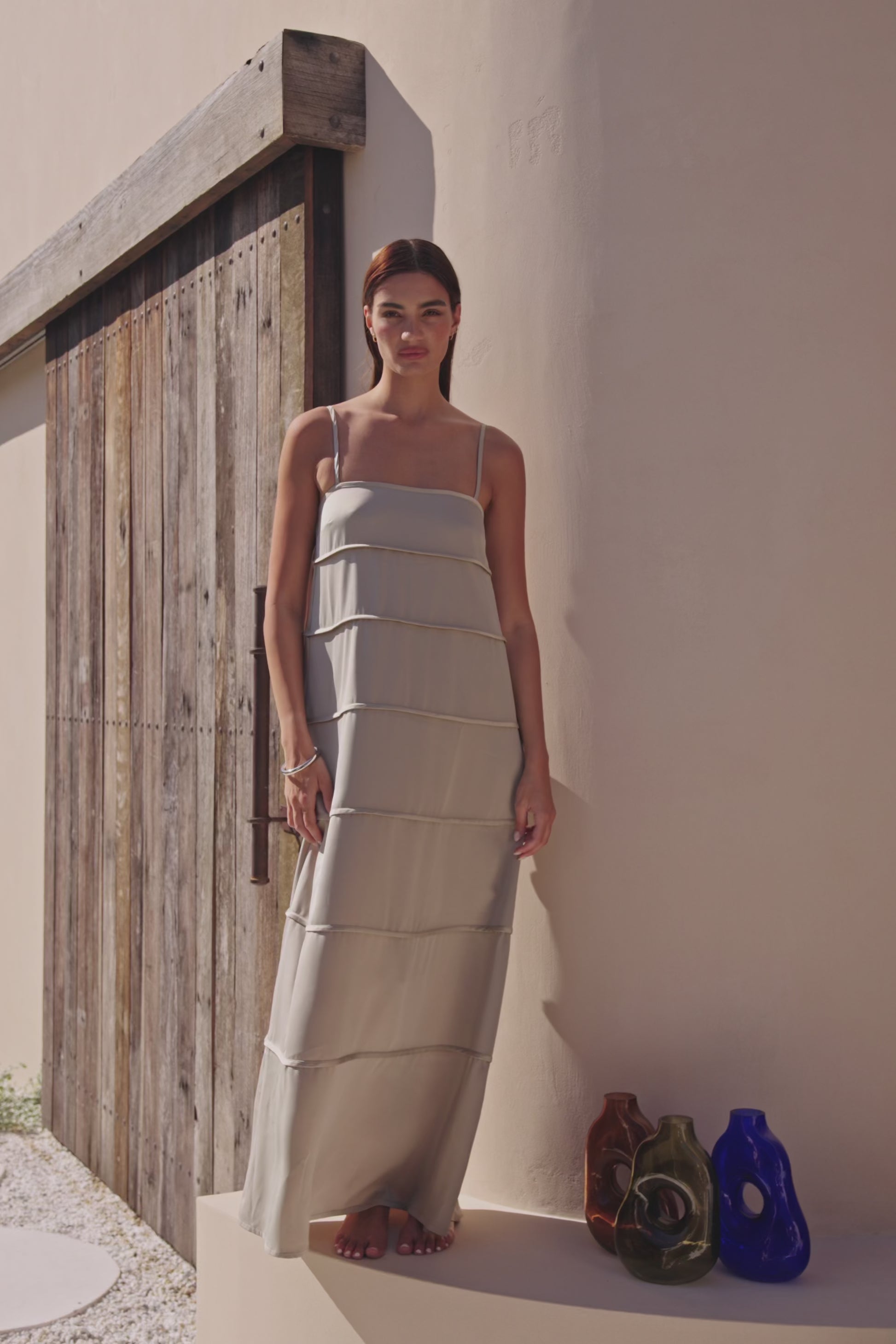 Khaki Green Panel Maxi Daleyza Dress