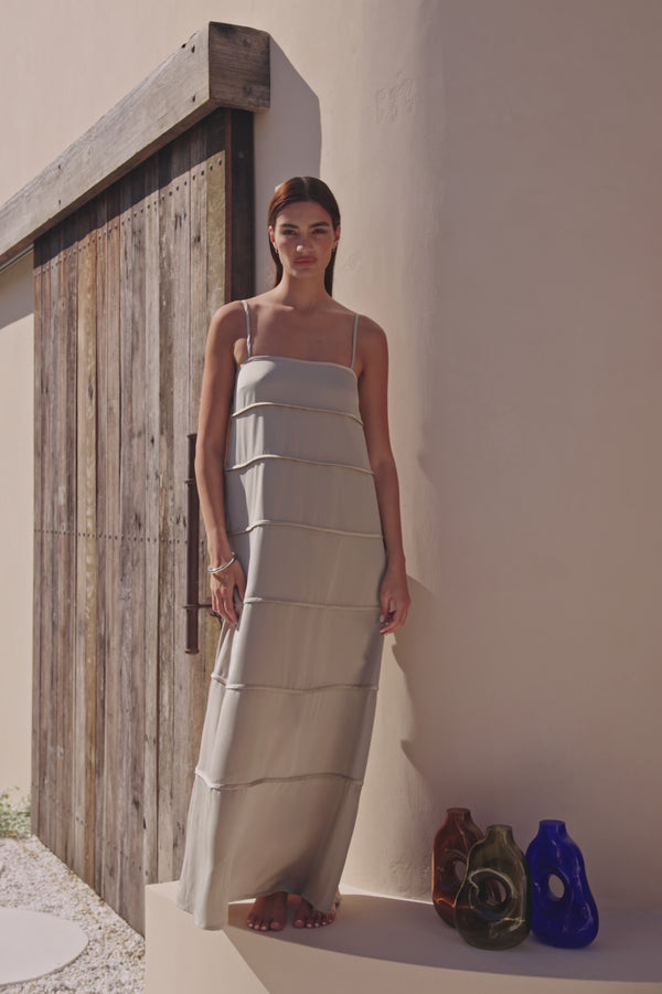 Khaki Green Panel Maxi Daleyza Dress