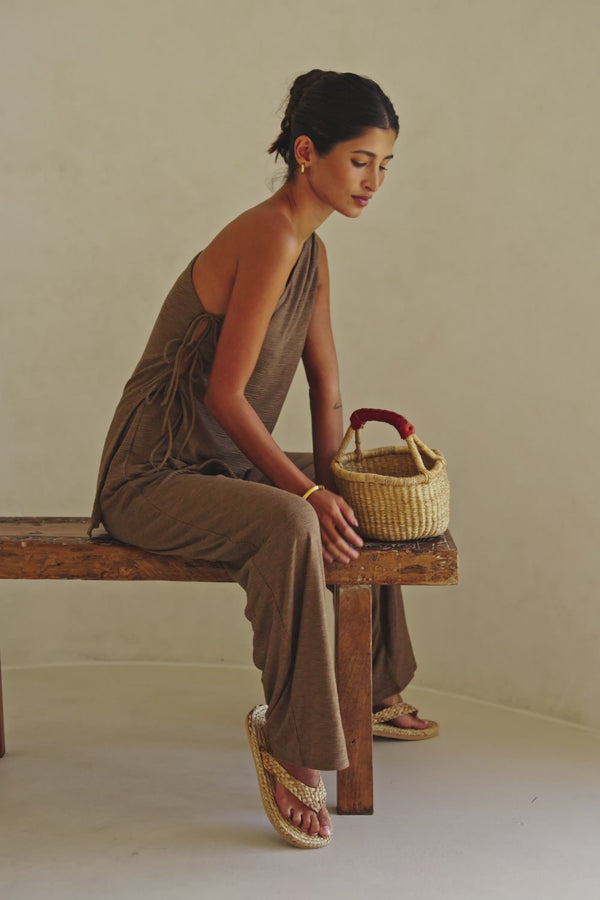 Chocolate Brown High Waist Elastic Drawstring Zen Pants