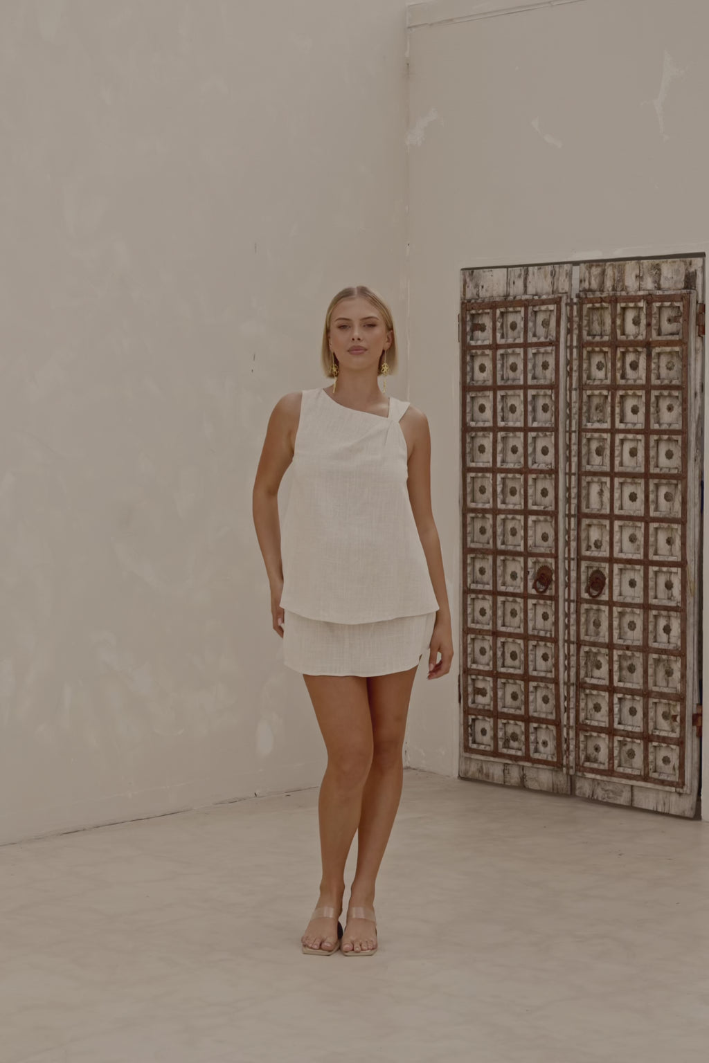 Beige Fold Over Waist Mini Luella Skirt