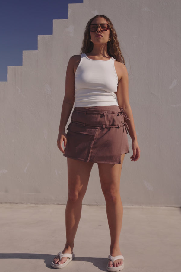 Chocolate Brown Tie Mini Luna Skirt