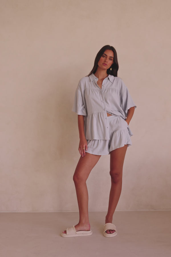 Luna High-waist Flounce Shorts - Blue