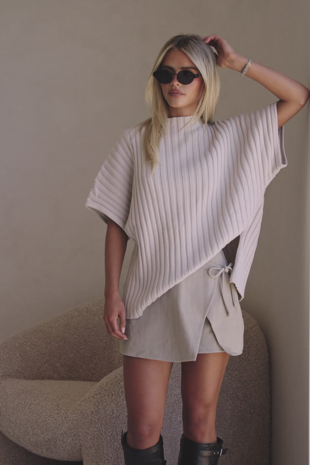 Grey Linen Blend High Waist Wrap Mini Rocio Skort