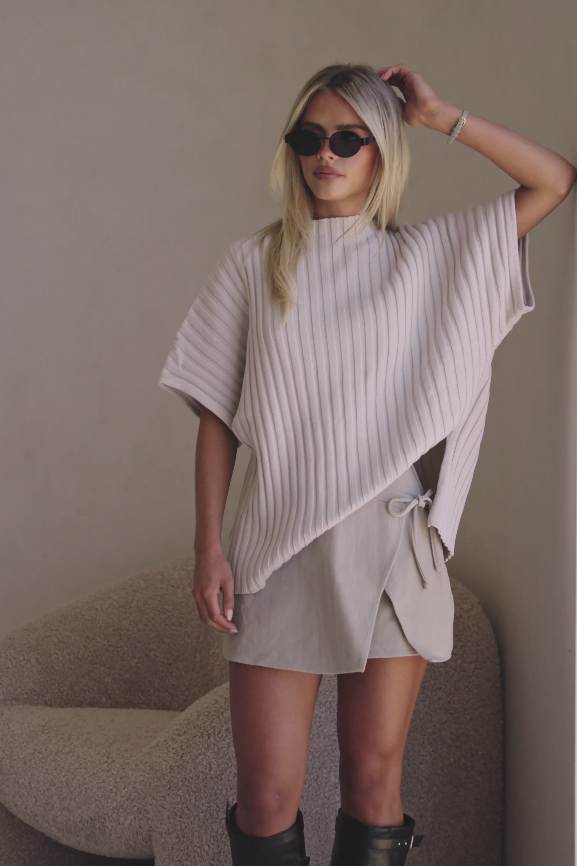 Grey Linen Blend High Waist Wrap Mini Rocio Skort