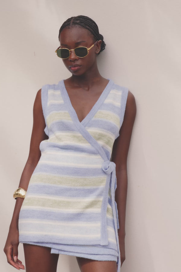 Blue Stripe Knit Mini Wrap Nell Skirt
