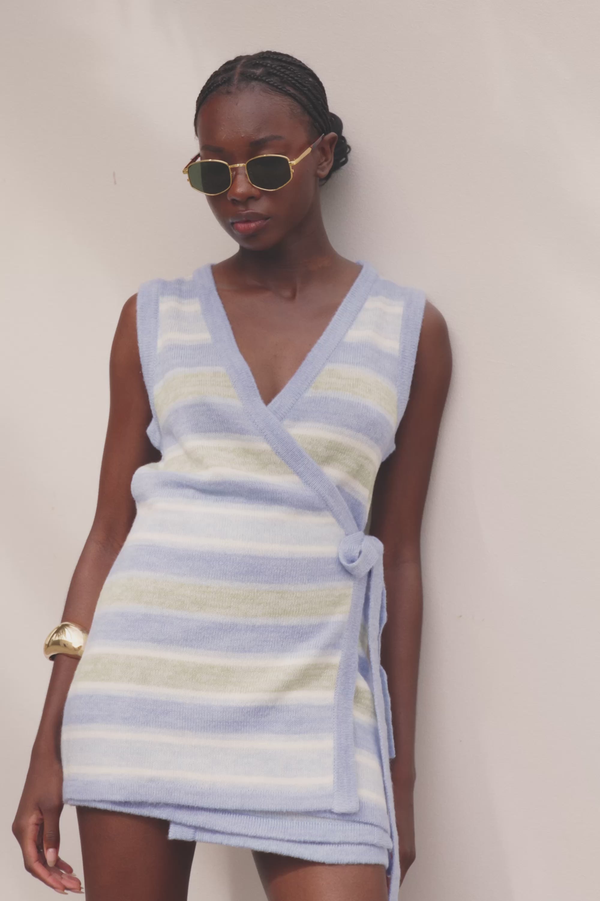 Blue Stripe Knit Mini Wrap Nell Skirt