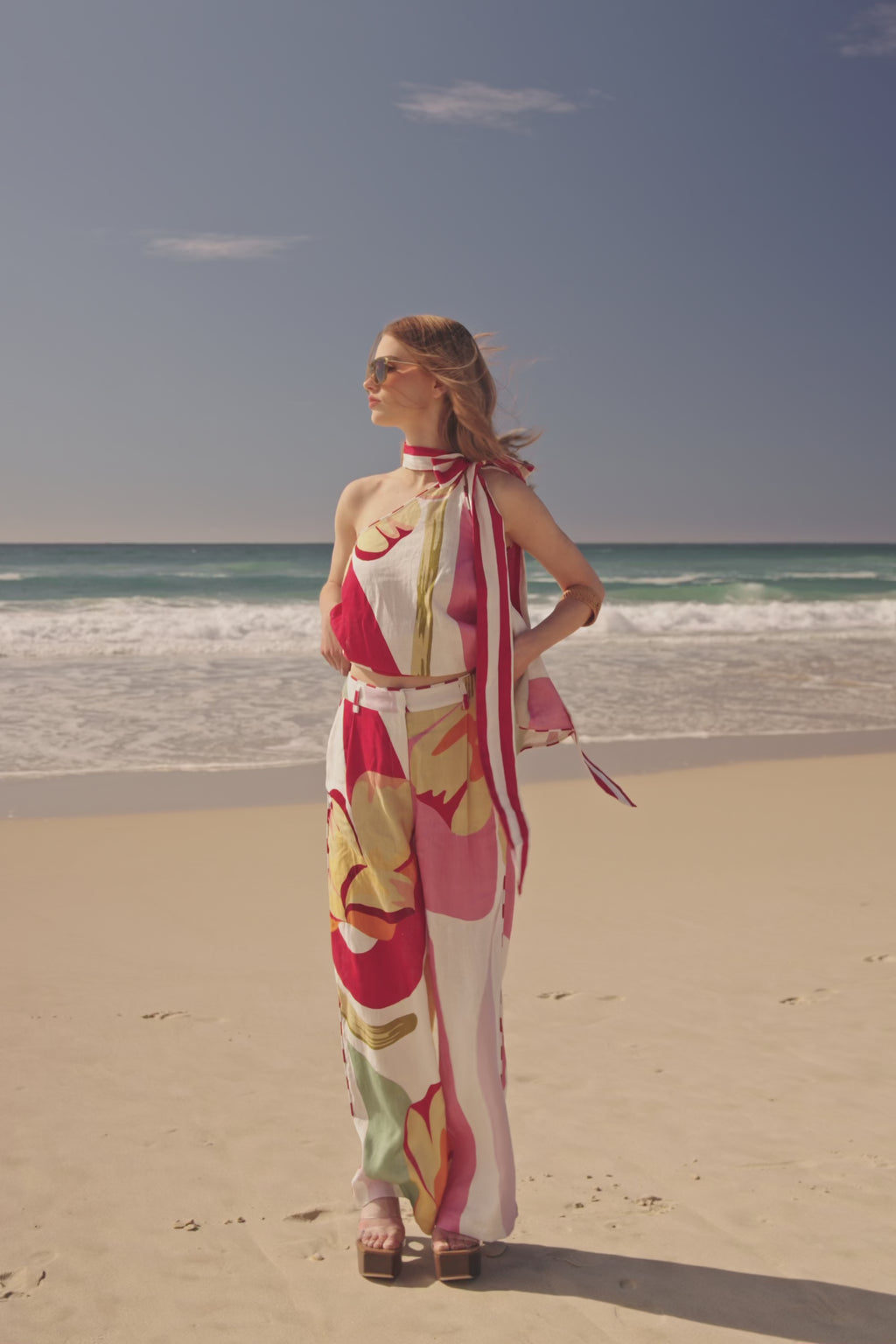 Red Estivo Abstract Print Bow Gabriela Top