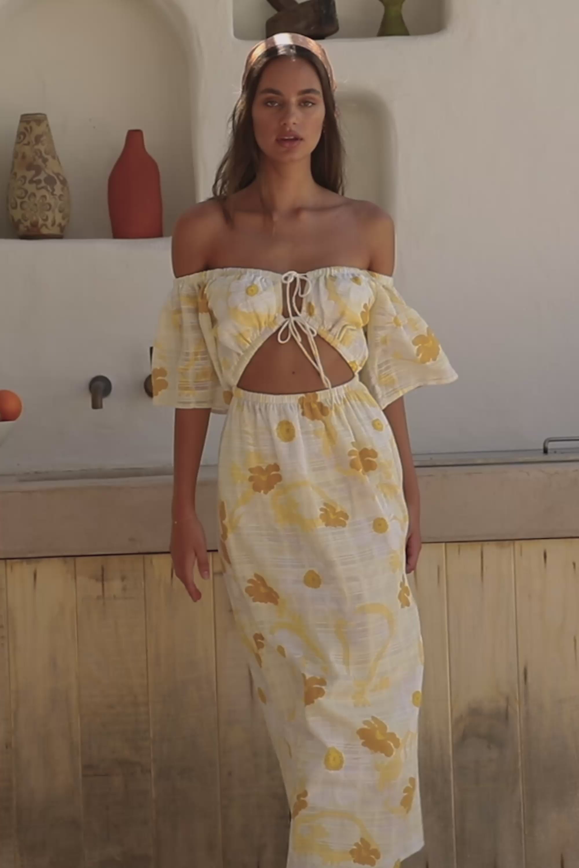 Off Shoulder Nalu Midi Dress - Yellow