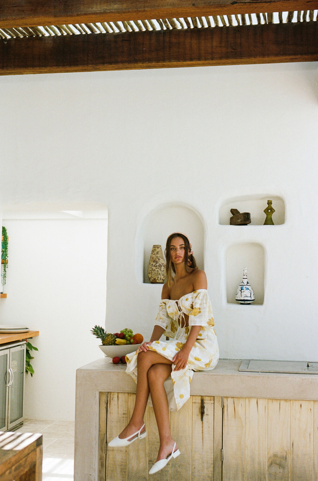 Off Shoulder Nalu Midi Dress - Yellow
