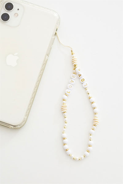 Beaded Phone Charm - White