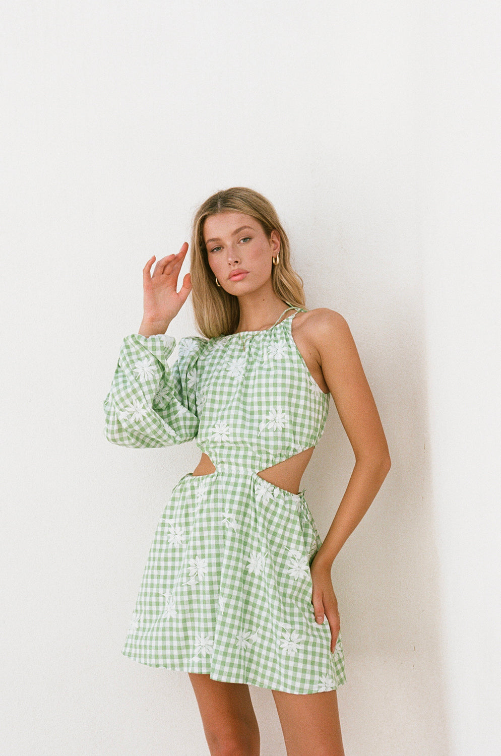 Gingham one hot sale shoulder dress