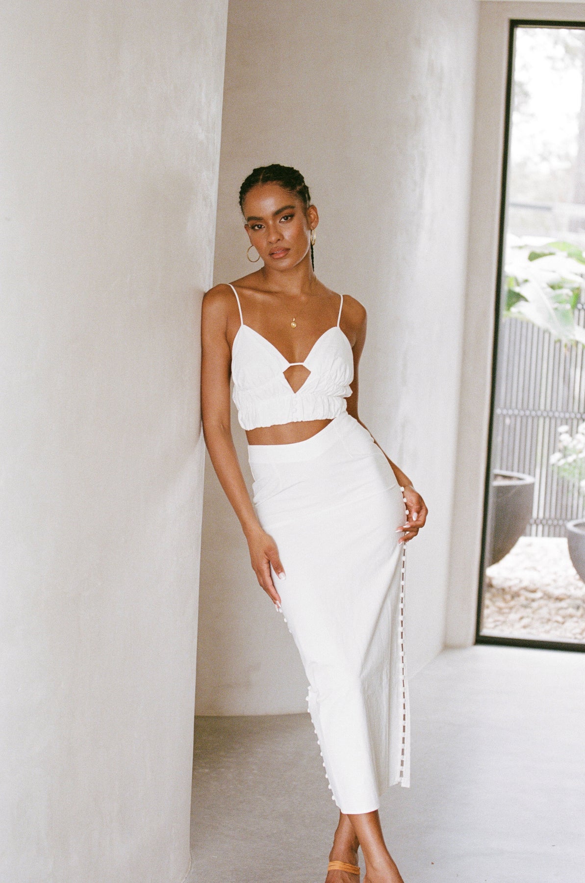 Simply Me White High Waisted High-Low Midi Skirt