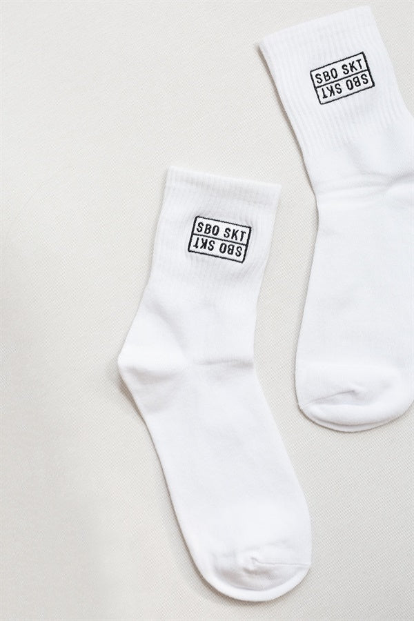 White Ribbed Cotton SBO Crew Socks